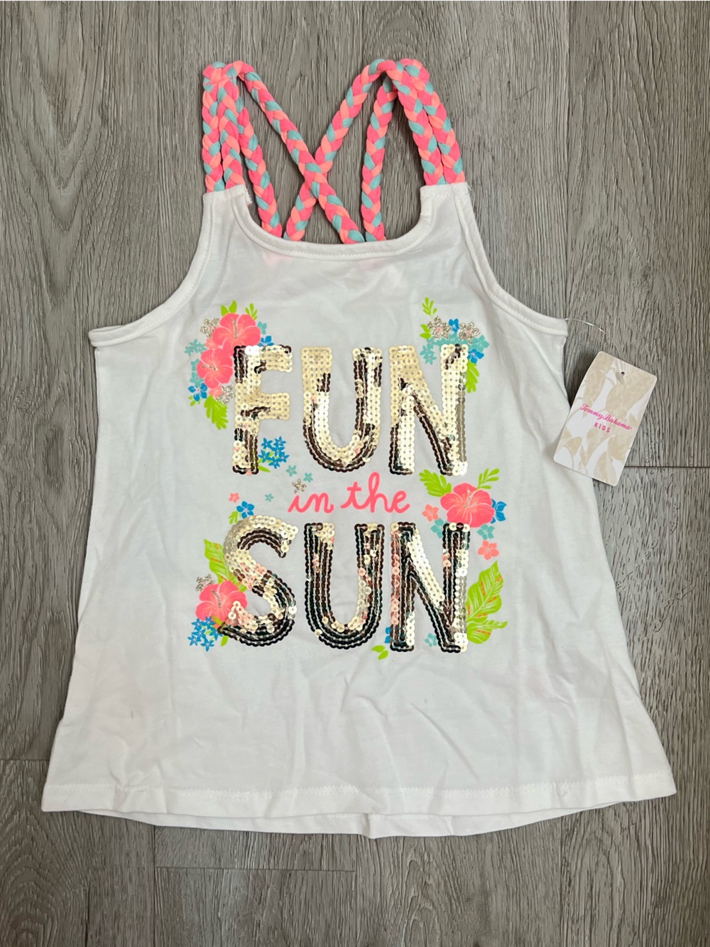 Tommy Bahama White Tank Top with Neon Coral and Teal Braided Straps